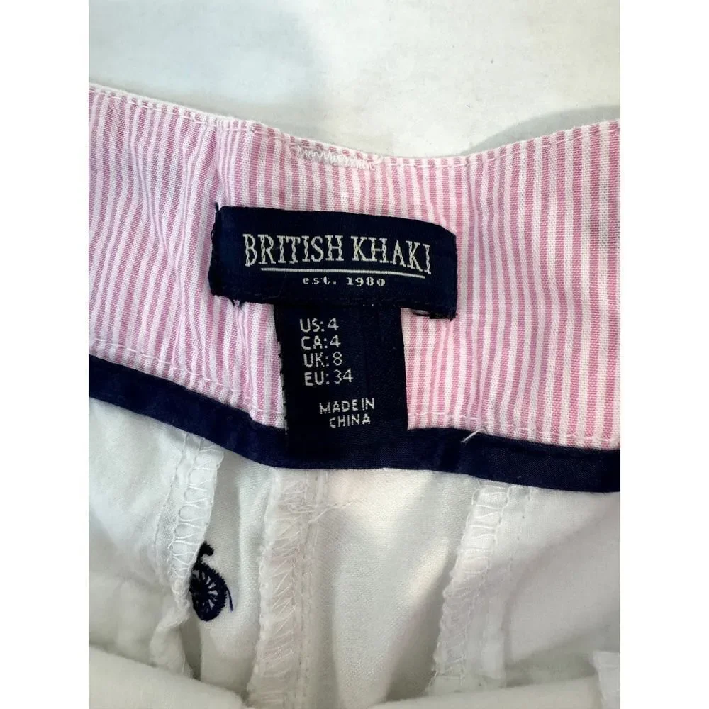 British Khaki Bicycle Print Chino Shorts 97% Cotton - Women Size 4